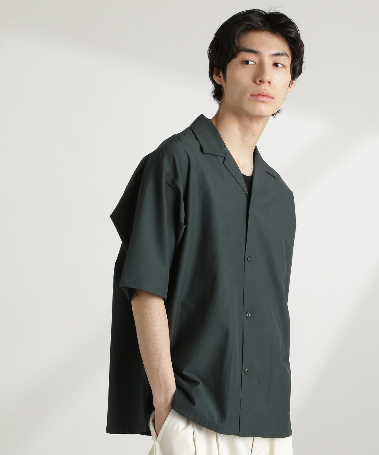 ストレッチワイド オープンカラー シャツ 半袖