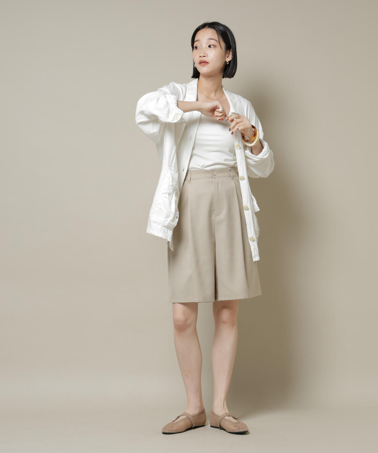 ワンタック ショートパンツ ( セットアップ可 )