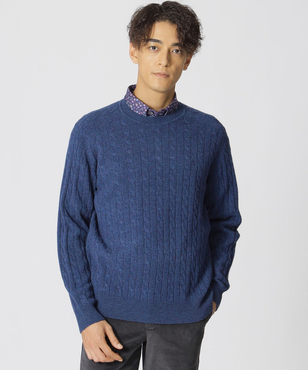 ケーブル柄カシミヤ混クルーネックセーター(トップス)｜Paul Stuart