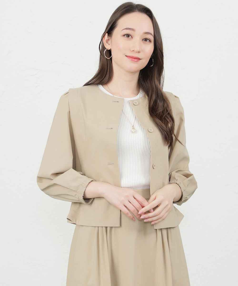 シャンブレーライクストレッチノーカラージャケット(ジャケット