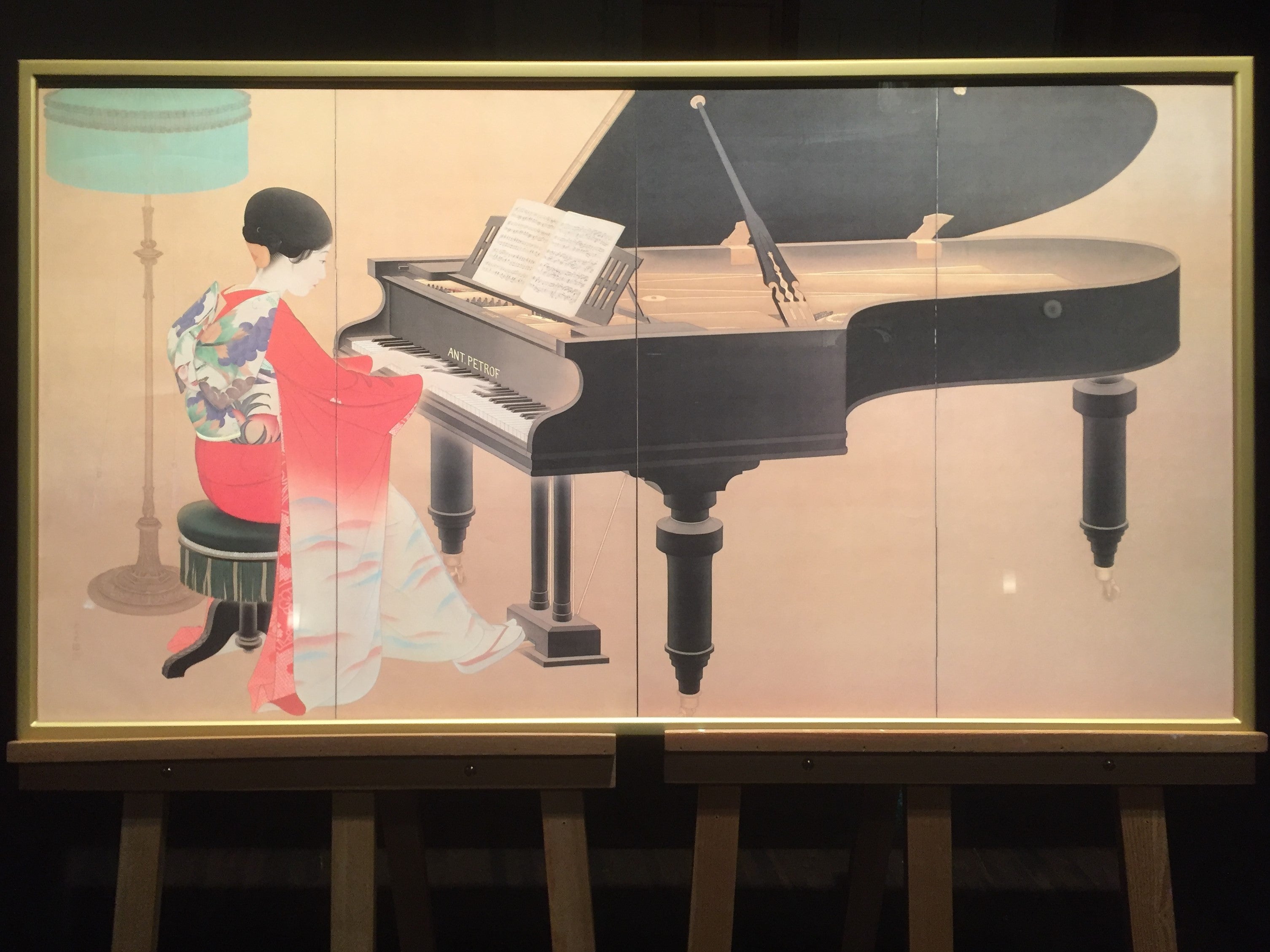 Kira Oda 油彩画 女性とピアノ Kira Oda 油彩画 女性とピアノ
