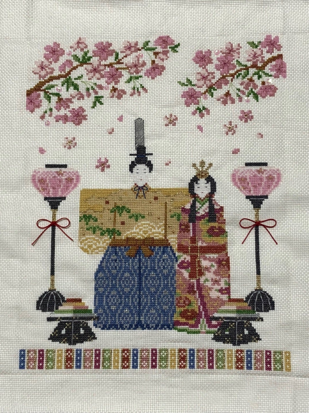 桃の花と立雛♡完成 | 小春日和のクロスステッチブログ