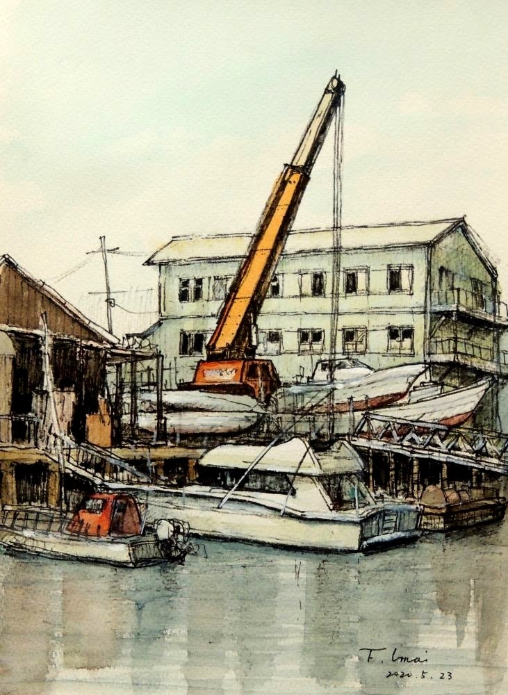 水彩スケッチ 名古屋百景 「造船所（堀川）」 | マイペースライフ