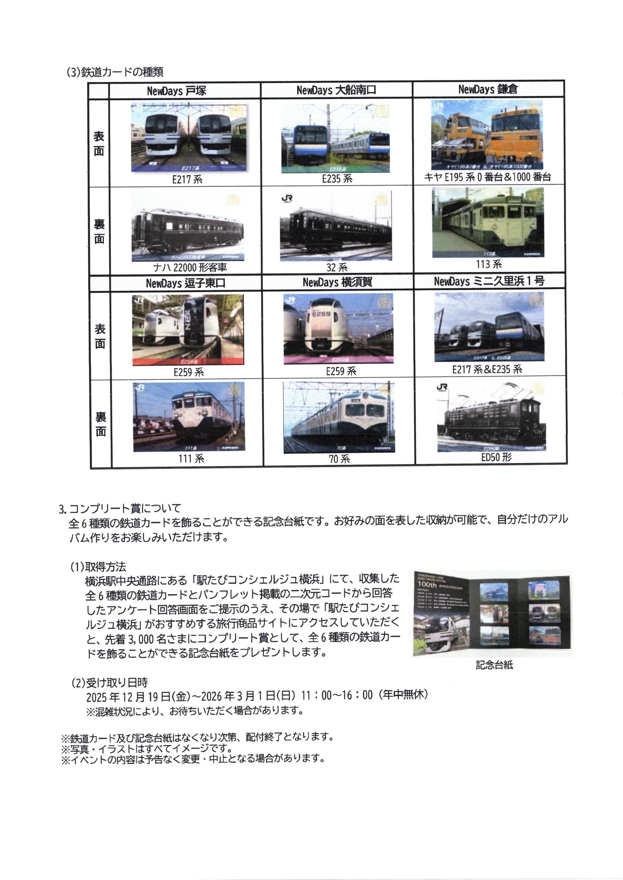 横須賀線電化100周年記念鉄道カードラリーが、2025－12－19
