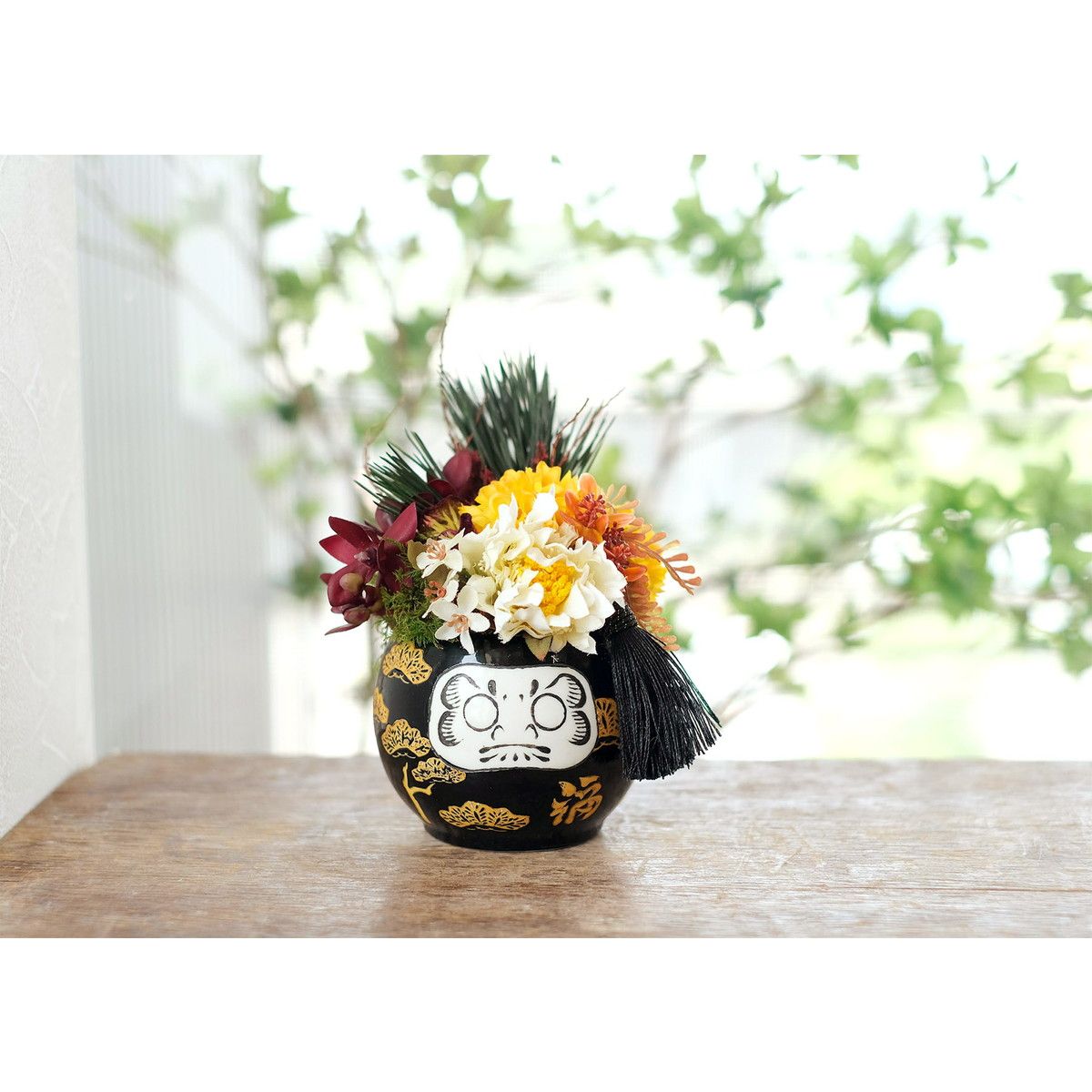 GREENHOUSE/NYだるま陶器 黒松/NY570 - 花材通販はなどんやアソシエ