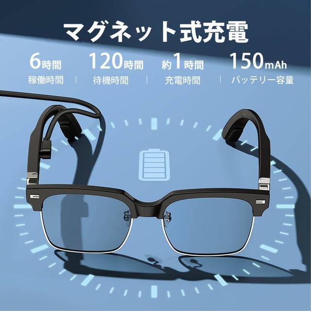 音量調整可能な集音機能付き骨伝導サングラス。防水機能+工具不要で