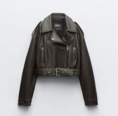 ZARA フェイクレザークロップドライダースジャケット カーキ - メルカリ