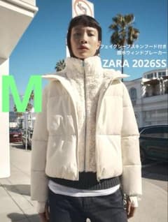 ZARA】ザラ M フェイクシープスキンフード付き撥水ウィンドブレーカー