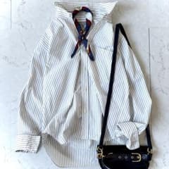 美品 マーガレットハウエル 日本製 コットン グレーストライプ シャツ