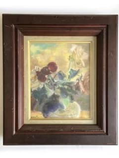 榎倉省吾油彩画行動美術協会二科会花油彩4号油絵額入兜屋画廊取扱