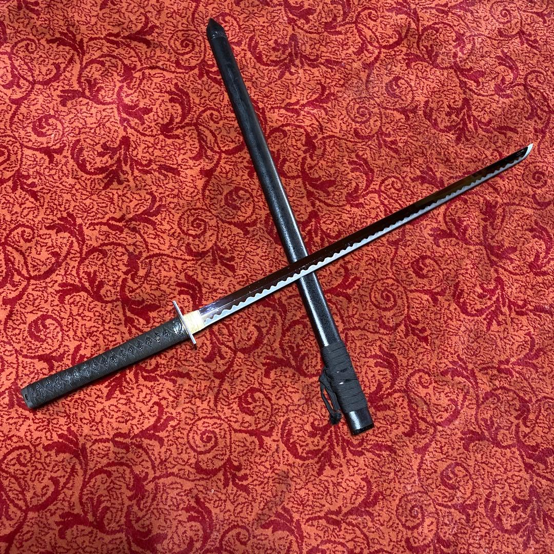 忍者大刀直刀 黒柄黒鮫皮四角鉄鍔 - メルカリ