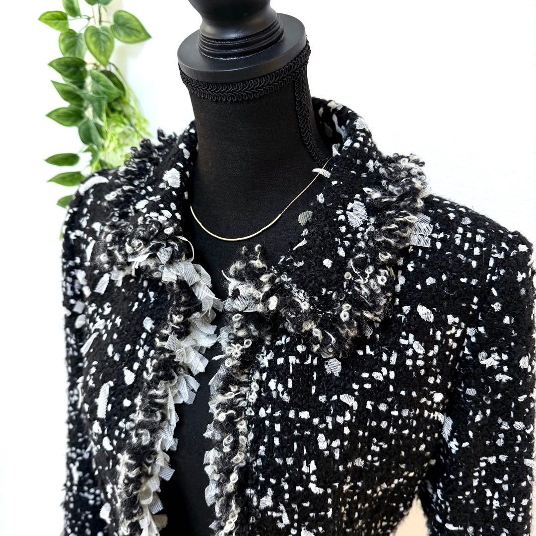 希少 Rene ルネ 最高級 ツイードジャケット ブラック ホワイト M