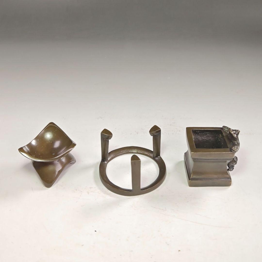 茶道具】唐銅製七種蓋置（共箱）茶道具】唐銅 七種蓋置 金谷浄雲 造