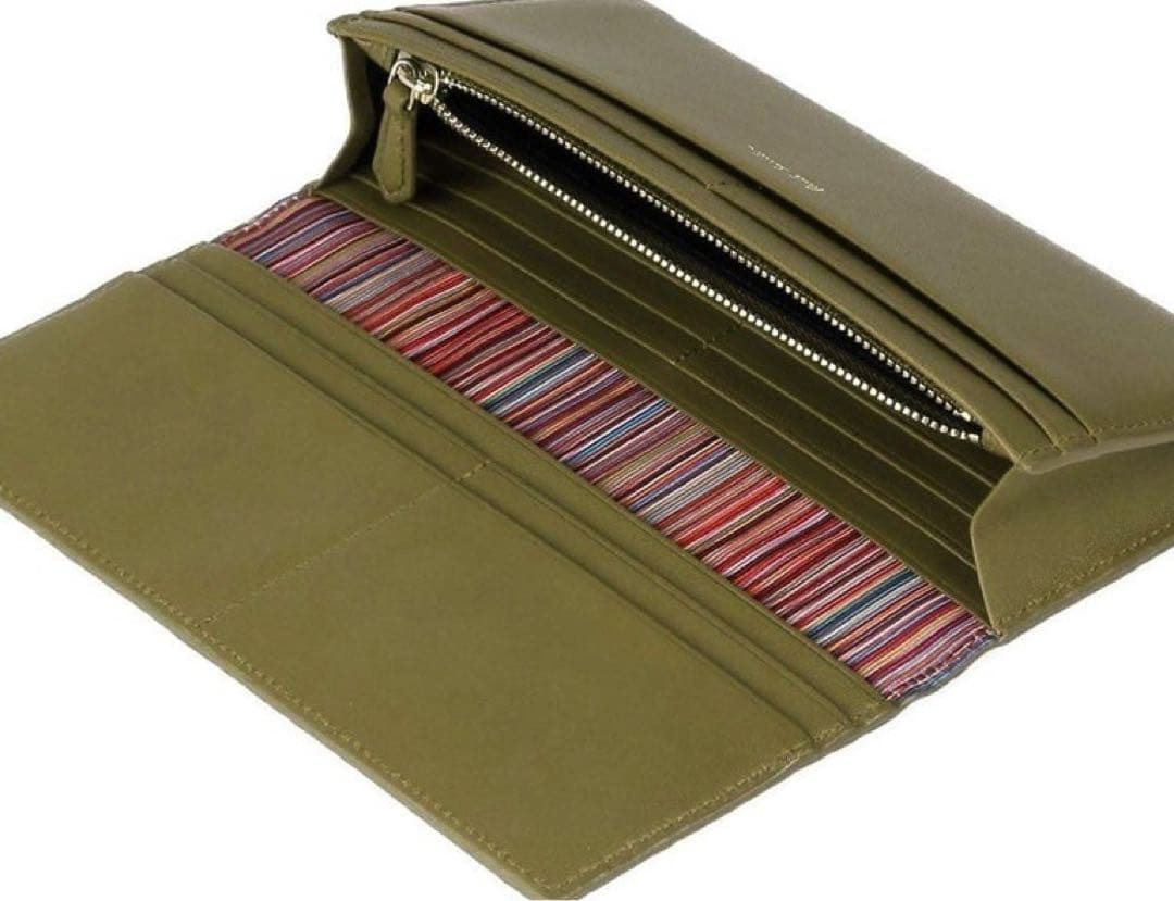 《ポールスミス》箱付新品 マルチストライプトリムインサイド レザーかぶせ式長財布