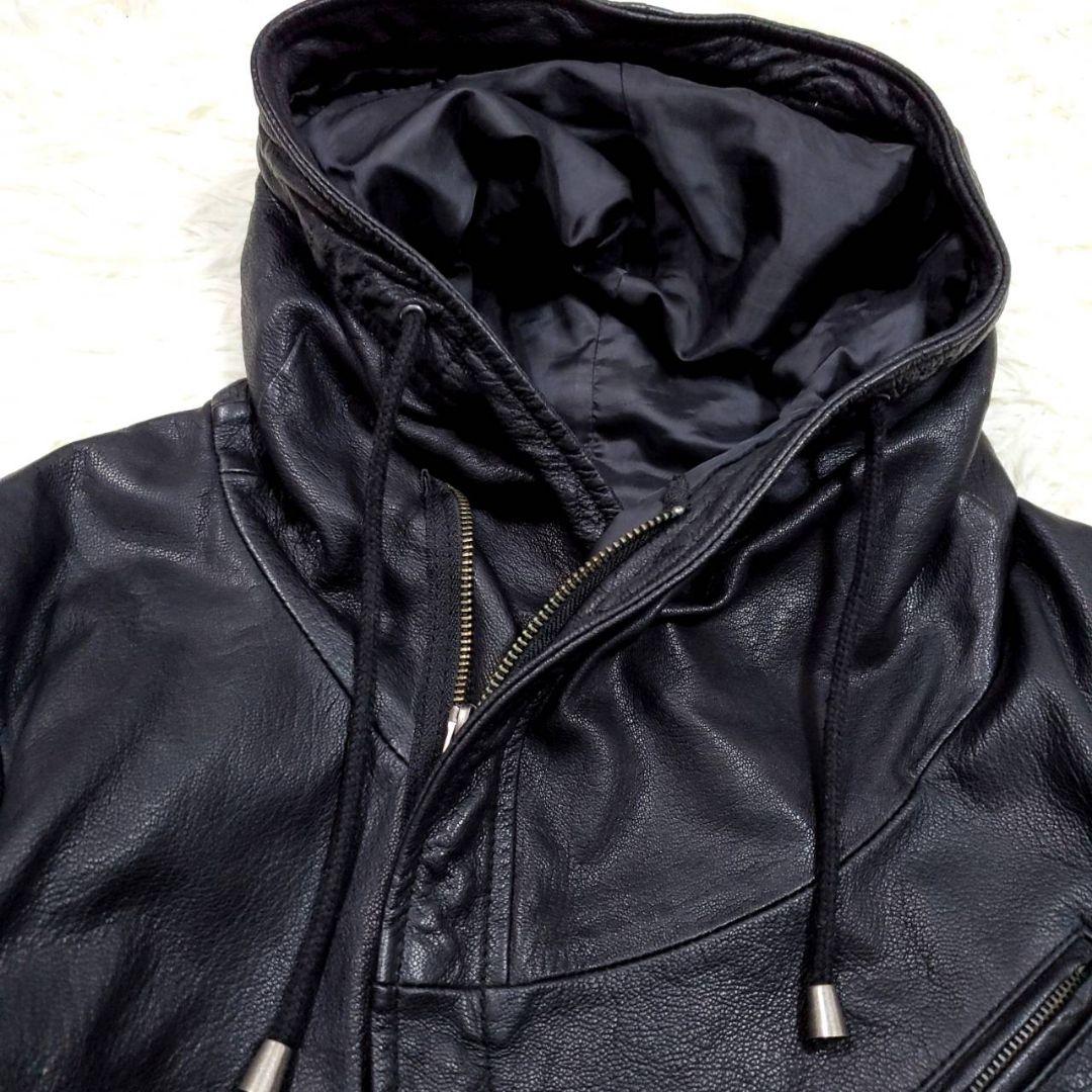 極美品 L キャサリンハムネット ゴートレザー フーディー パーカー 黒