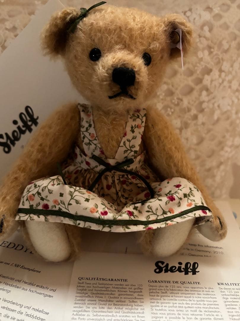 【レア】シュタイフエイプリル036873 ドレスベア　テディベア　花柄ドレス