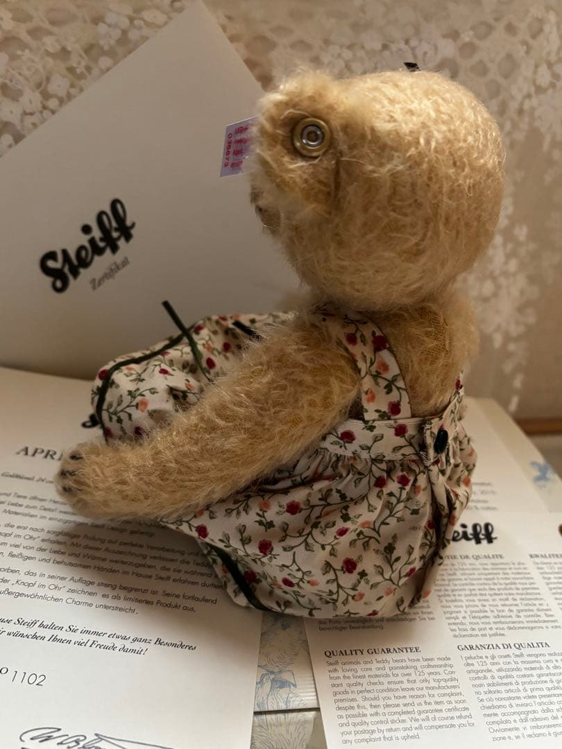 【レア】シュタイフエイプリル036873 ドレスベア　テディベア　花柄ドレス