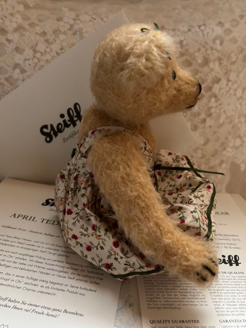 【レア】シュタイフエイプリル036873 ドレスベア　テディベア　花柄ドレス