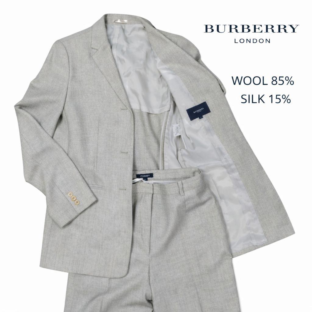Burberry LONDON セットアップ スーツ ウールシルク グレー BURBERRY】バーバリー “WOOL100%”ダブルセットアップ：スーツ grey