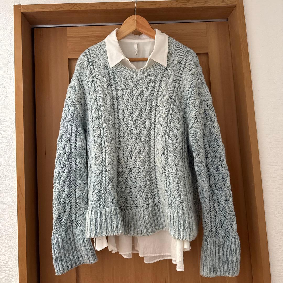 PRISTINE プリスティン ウール混ケーブルプルオーバー ニット 草木染め