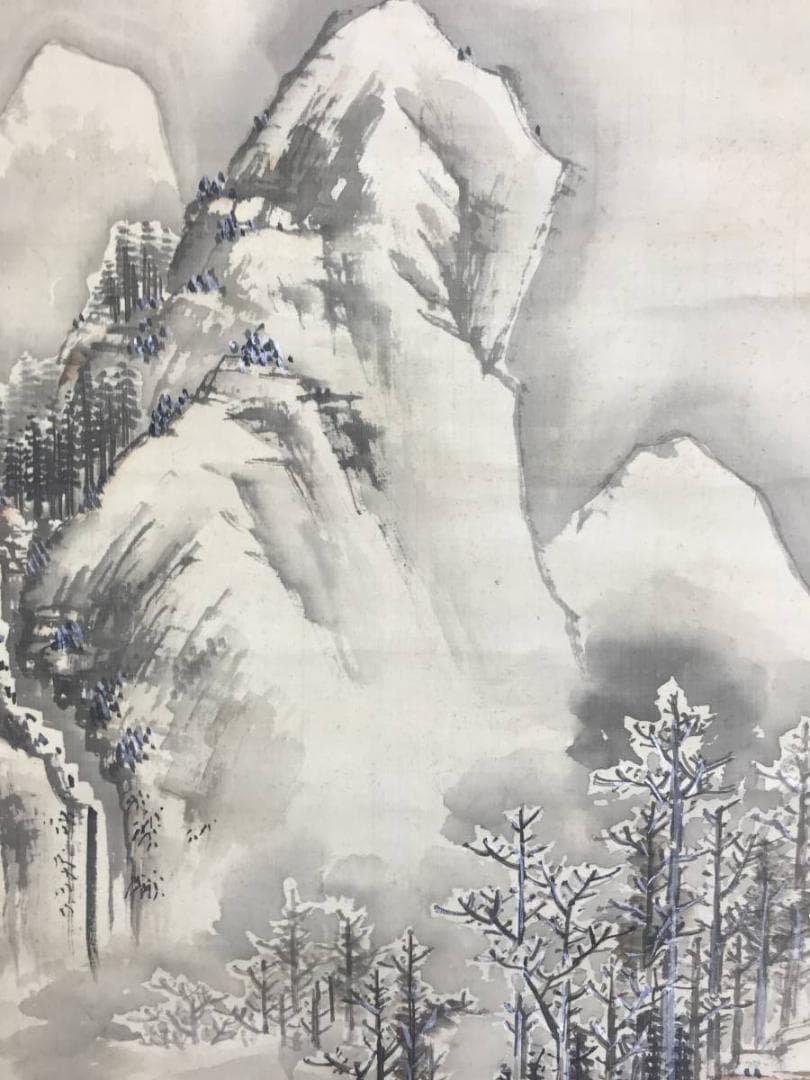 作者不詳/雪景観池図/山水図/雪景山水図/水鳥図/掛軸/名家伝来/AE-86