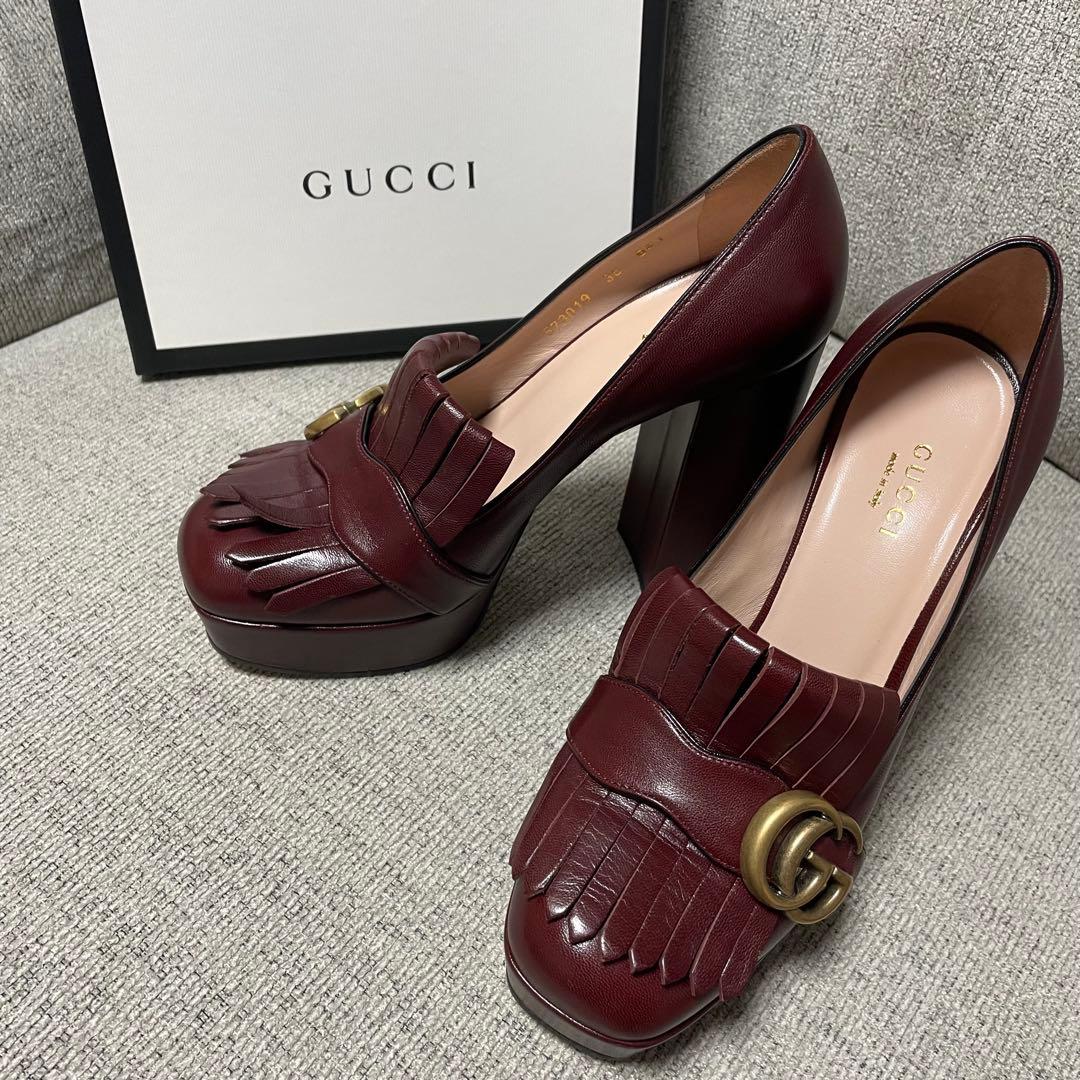 【値下げ】【美品】GUCCI GGマーモント パンプス 36 573019 グッチ(GUCCI)グッチ GGマーモントチェンキヒール パンプス 靴