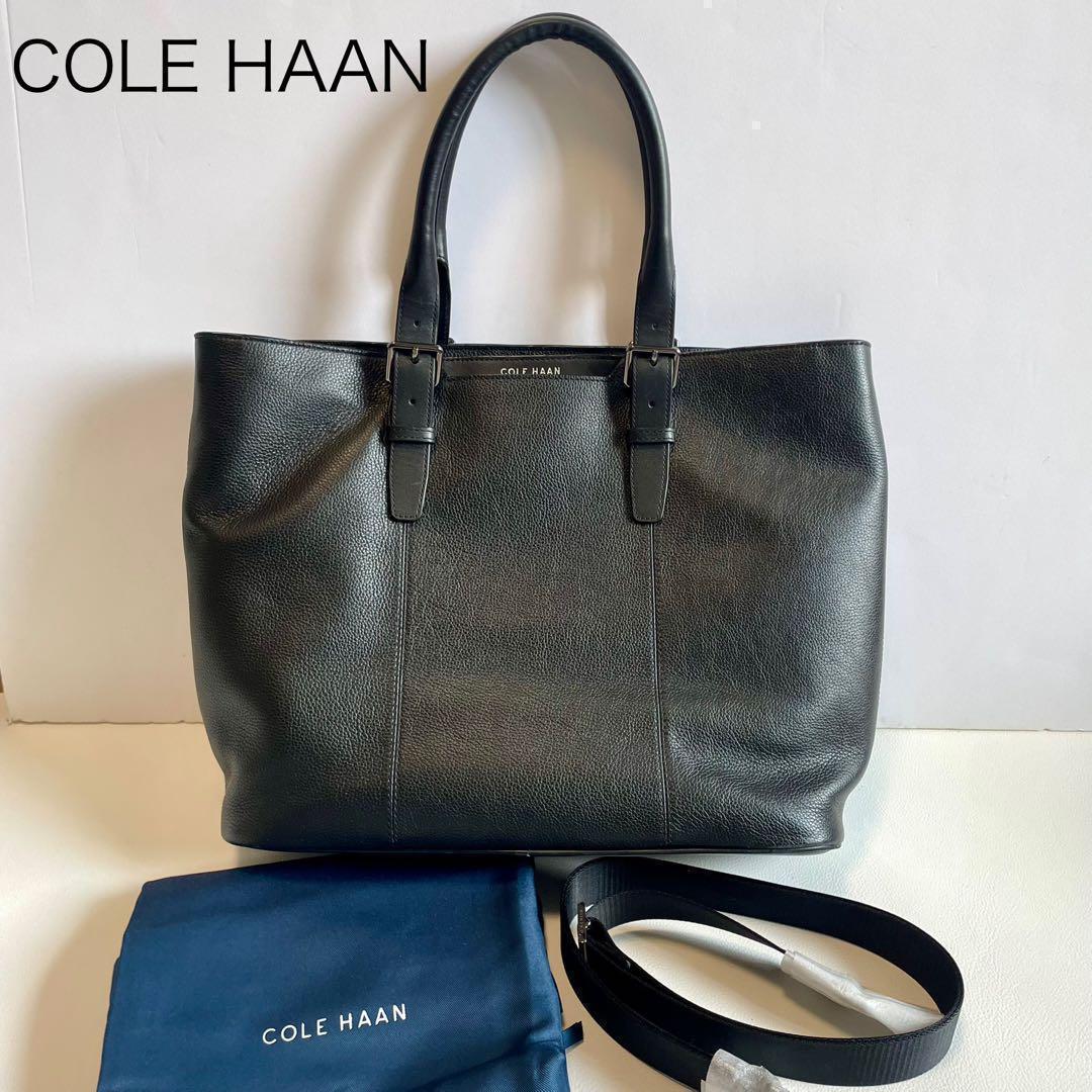 美品【コールハーン】トライボロトートバッグ　レザー 黒 ロゴ 大容量 A4可 美品【コールハーン】トライボロトートバッグ レザー 黒 ロゴ 大容量