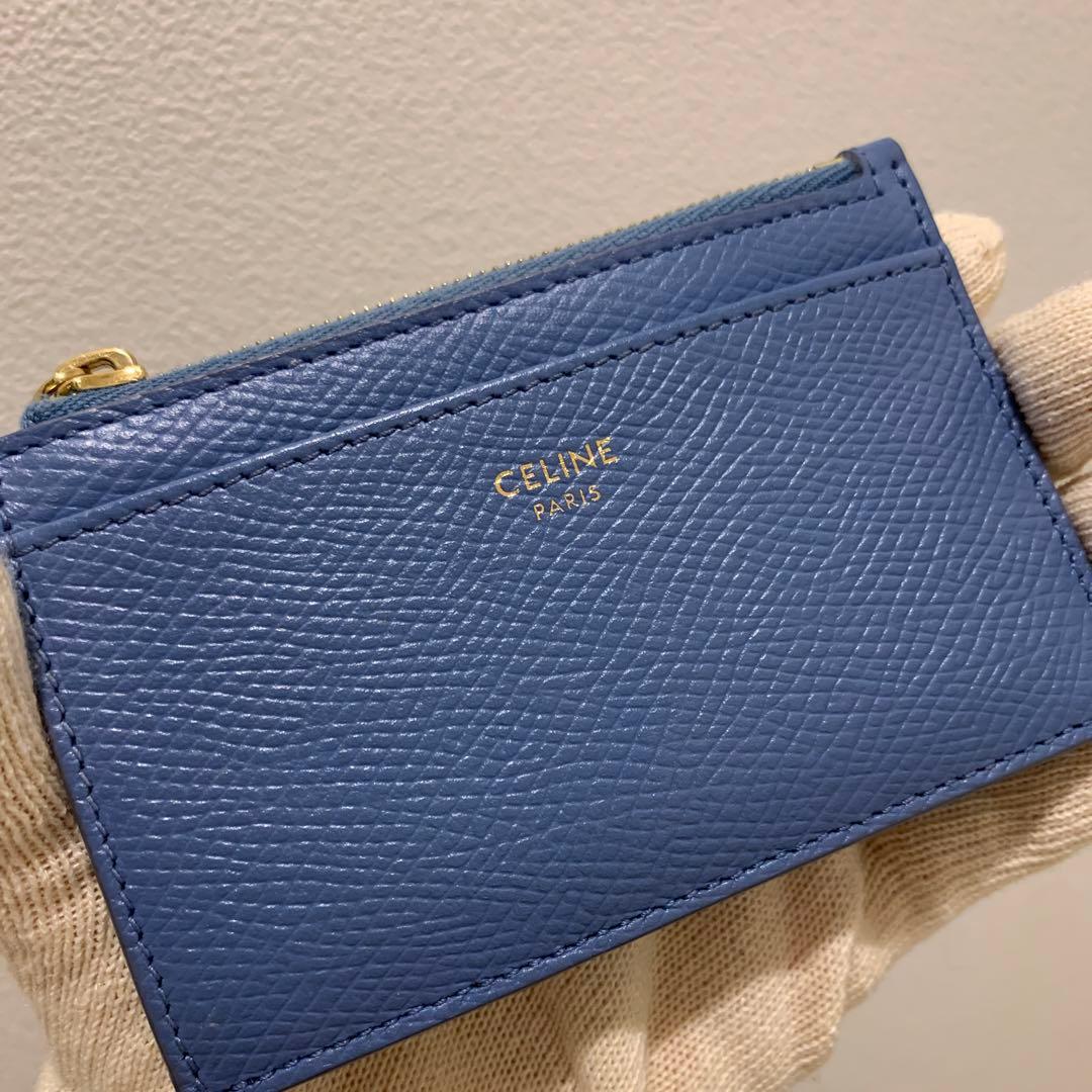 美品】セリーヌ ジップ付きカードホルダー フラグメントケース ブルー