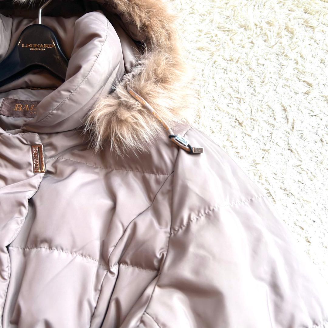 BALMAIN 】本毛皮 ベルト付きダウンコートLフォックスファー バルマン