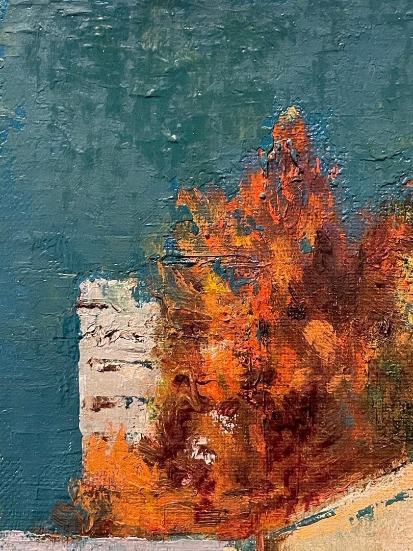 「真作」島村義一「晚秋」風景画　油彩画　額装　サイン有り　F4号