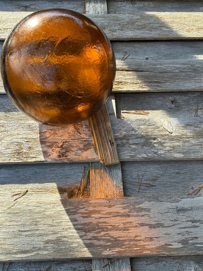 琥珀色 ガラス浮き玉 特大サイズ直径約40cm ヘソ無し レアカラー