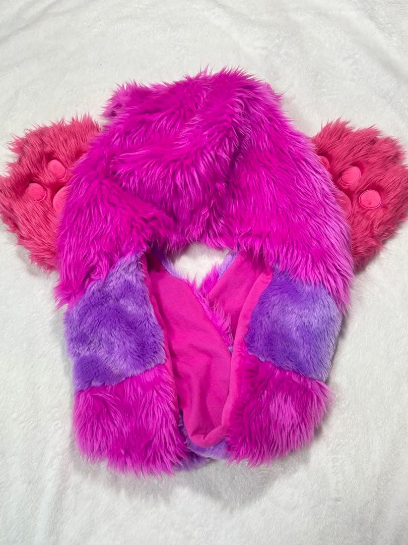 ディズニー　マフラーキャップ　ファンキャップ　チェシャ猫　ピンク　紫　手袋付き