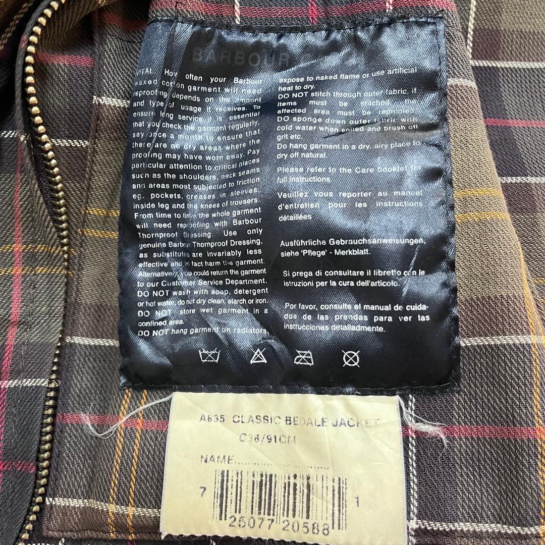 2000年製 英国製 バブアー クラシックビデイル 36 バーク（ライナー付