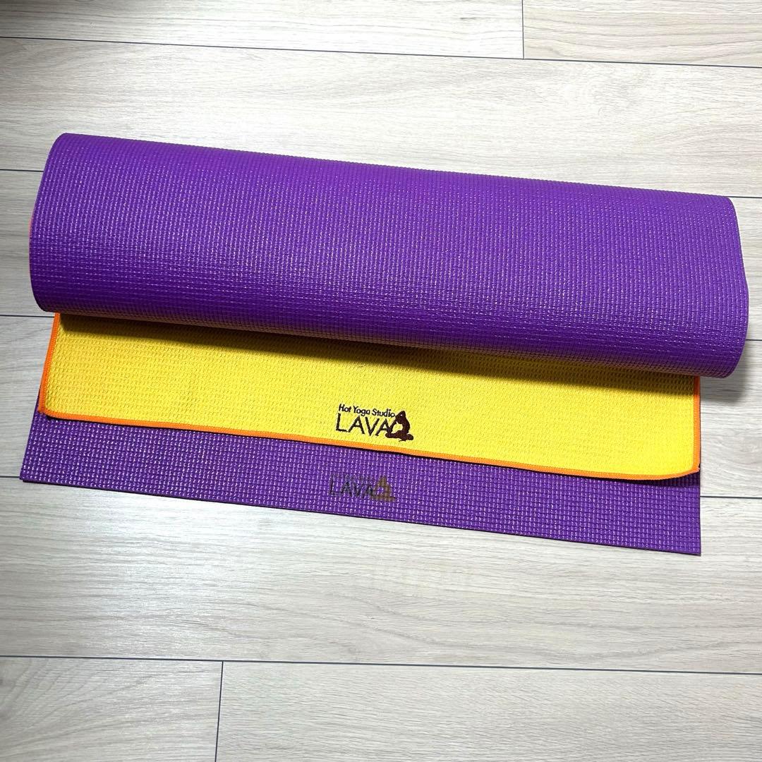LAVA ヨガマット ヨガタオル ヨガラグ 滑り止め 紫 パープル 黄