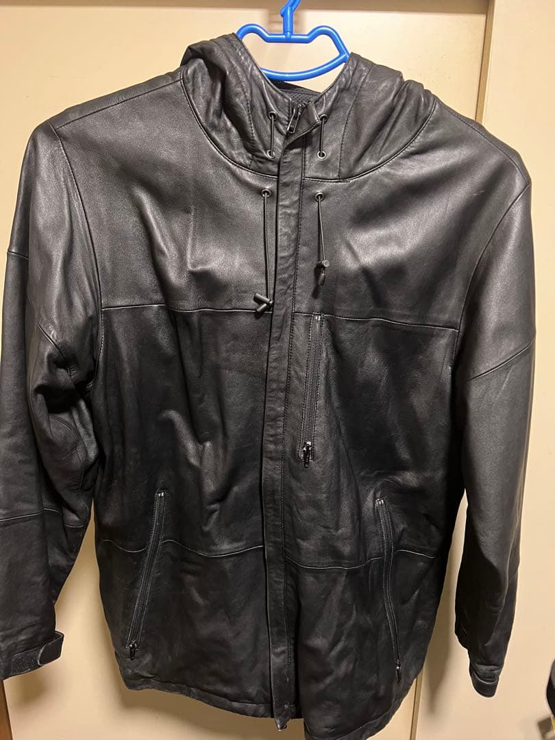 STUSSY フード付きレザージャケット XL STUSSY(ステューシー) / レザージャケット・ブルゾン/S/羊革/BLK