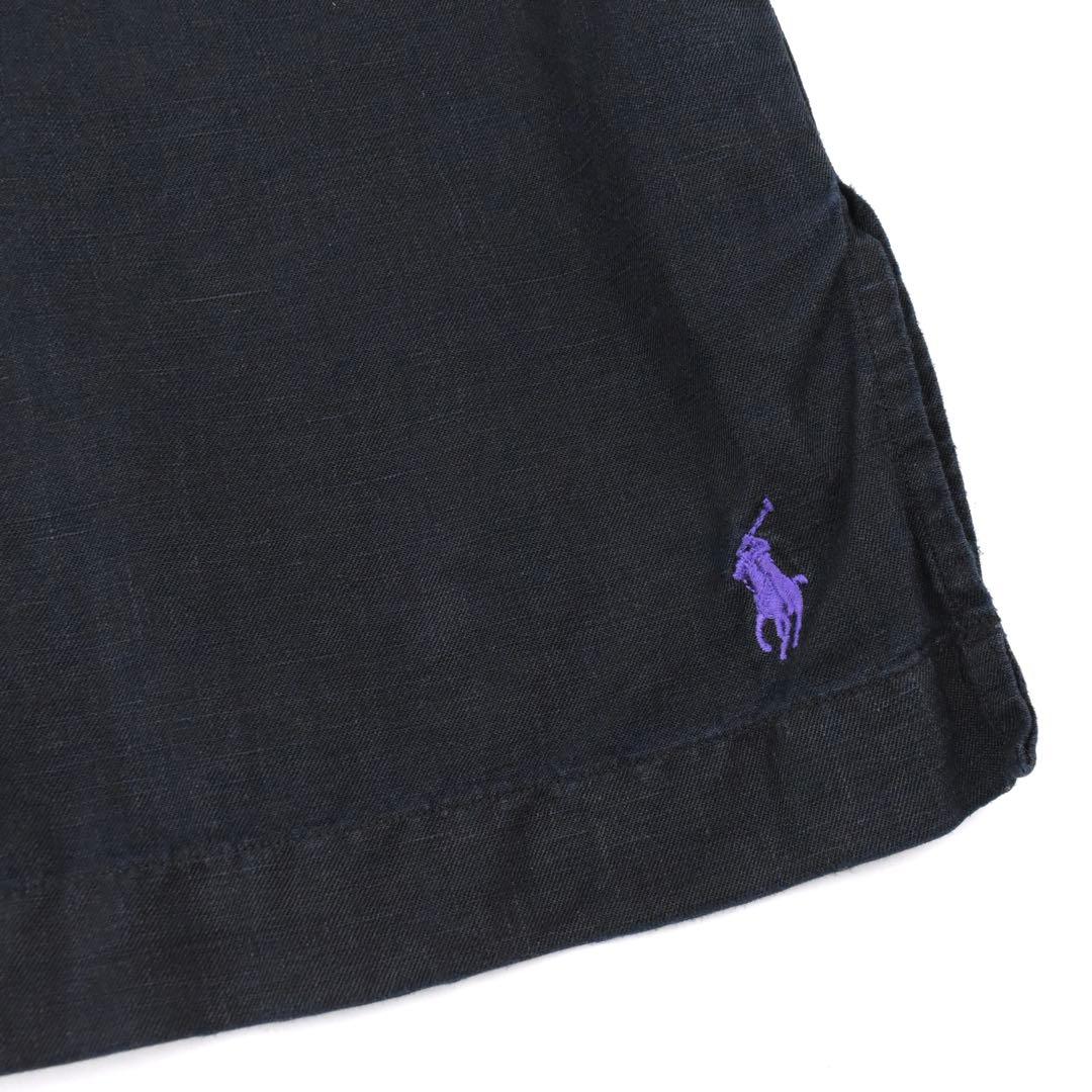90s Ralph Lauren Shirt LINEN SILK XXL 黒紫