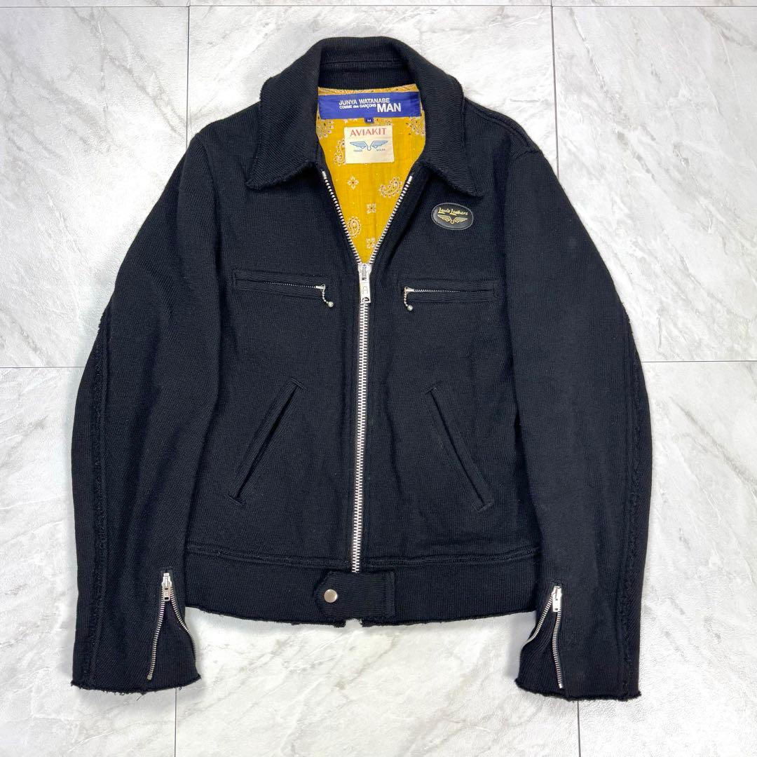ジュンヤワタナベ コムデギャルソン ルイスレザー 縮絨 ニット ライダース M JUNYA WATANABE COMME des GARCONS ジュンヤワタナベ コムデギャルソン