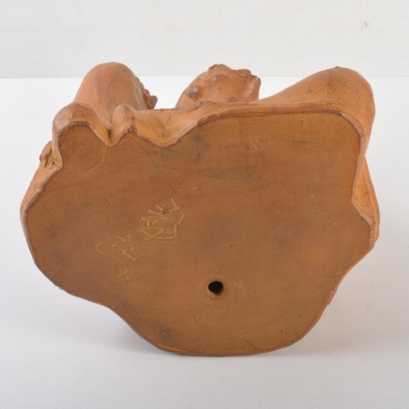 常滑焼　片岡静観造　柿本人麻呂（人磨）　人物像　置物　共箱　V　6421A