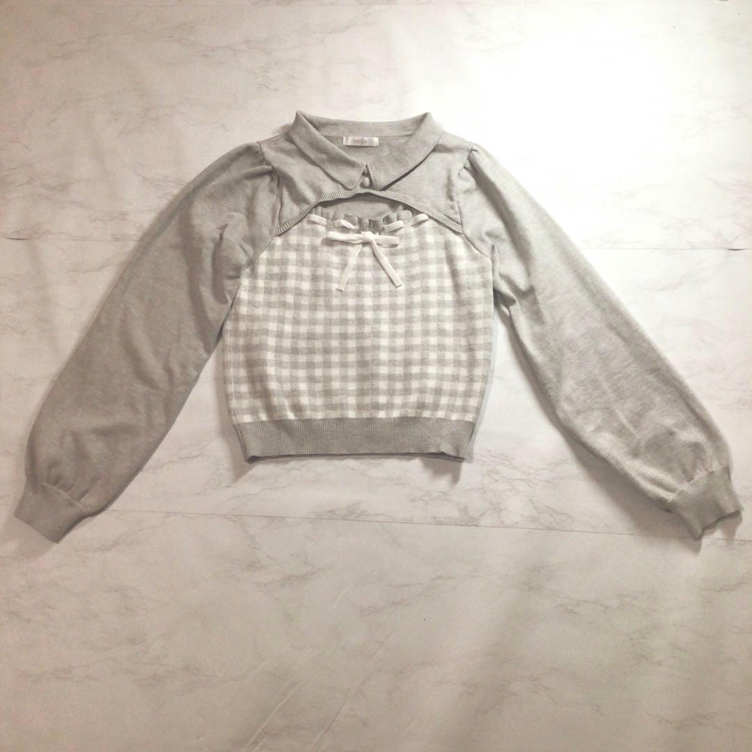 evelyn チェック襟ニット アイスグレー - メルカリ