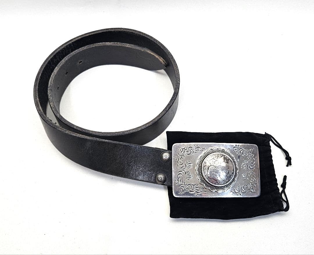 希少品 ビッグツイン 純銀シルバー製 バックルと本革ベルト BIGTWIN