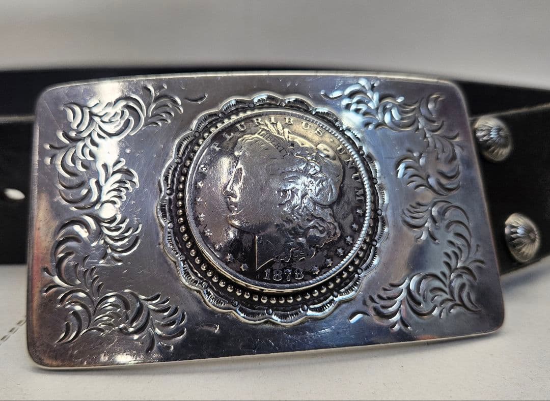 希少品 ビッグツイン 純銀シルバー製 バックルと本革ベルト BIGTWIN