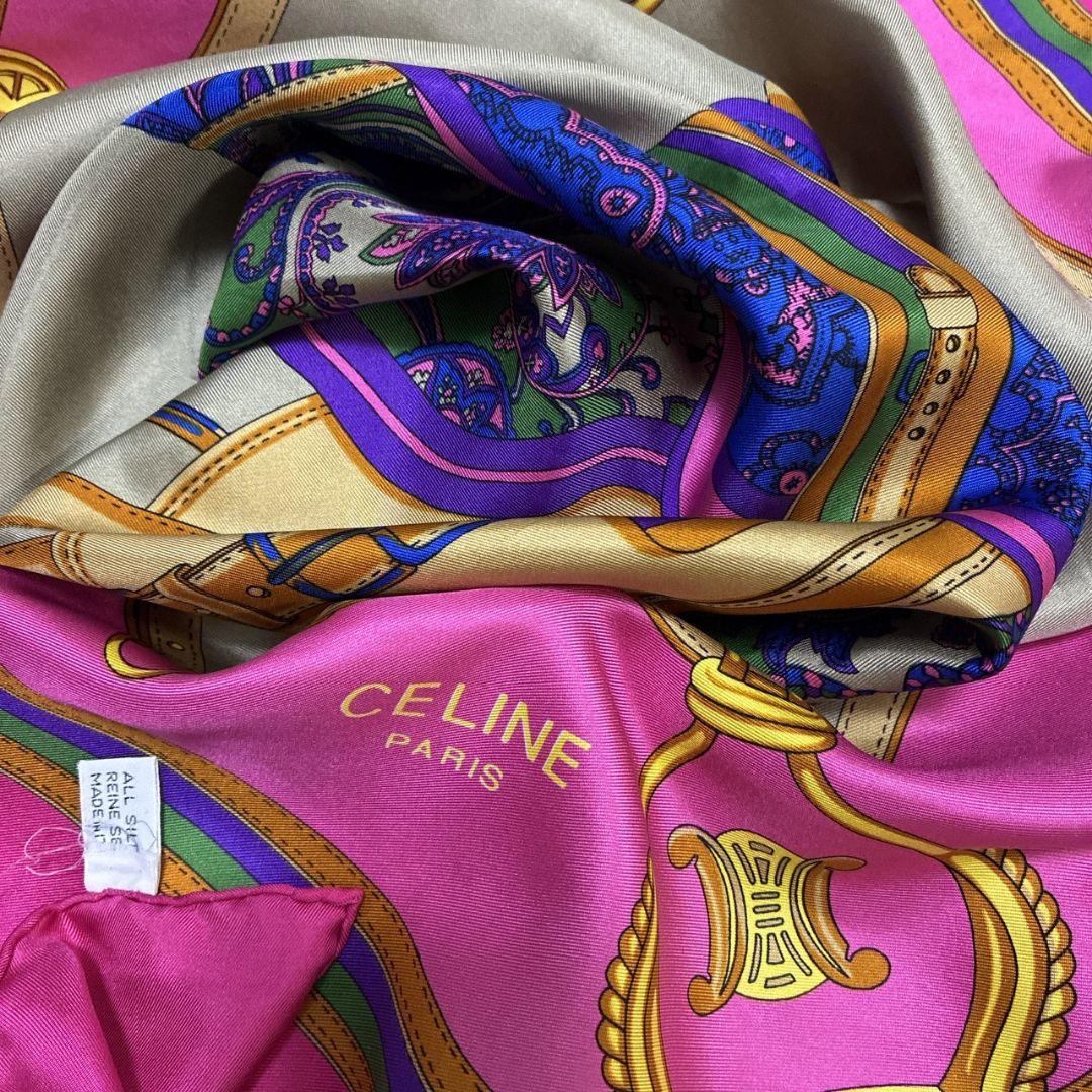 美品】CELINE セリーヌ シルク 馬車柄 イタリア 大判スカーフ ストール