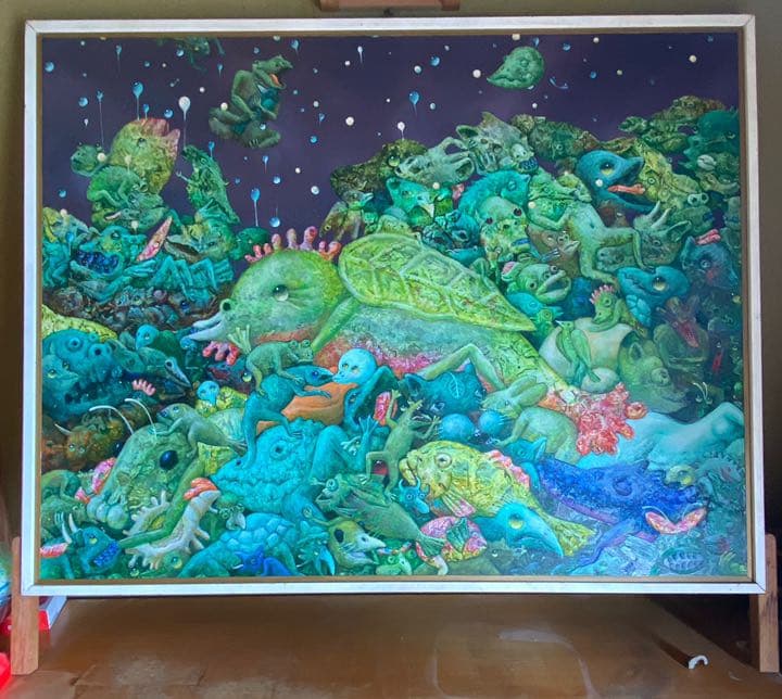 絵画久保田宏油絵朝の漁港特大F50 名画巨大額縁芸術品油彩作品