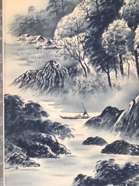 萬翠（小野萬翠）？水墨画　山水画　掛け軸　掛軸　箱なし