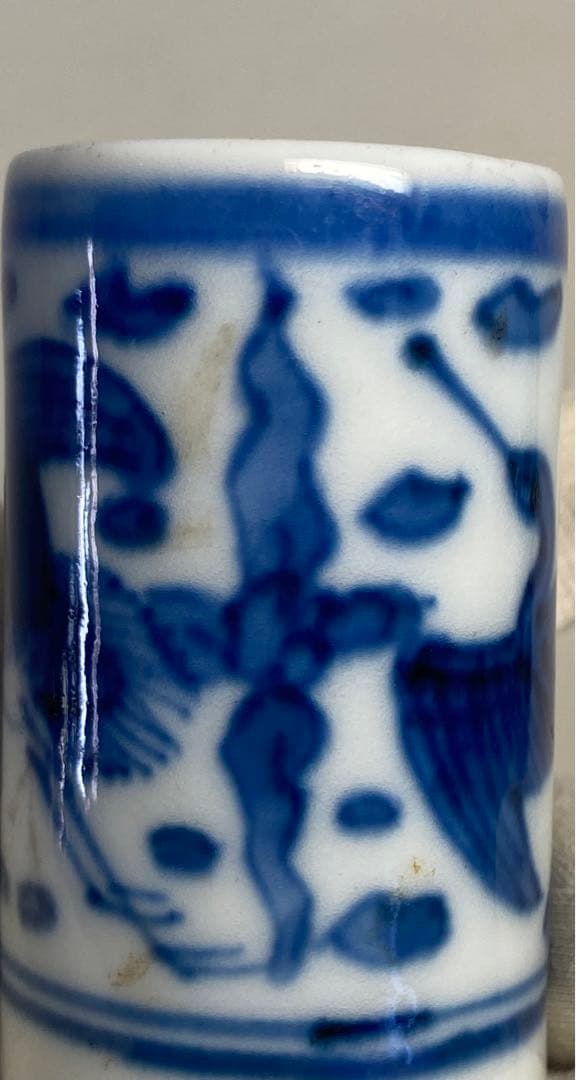 江戸 染付 鶴紋茶杓入 古染 茶道具 送料込み1007