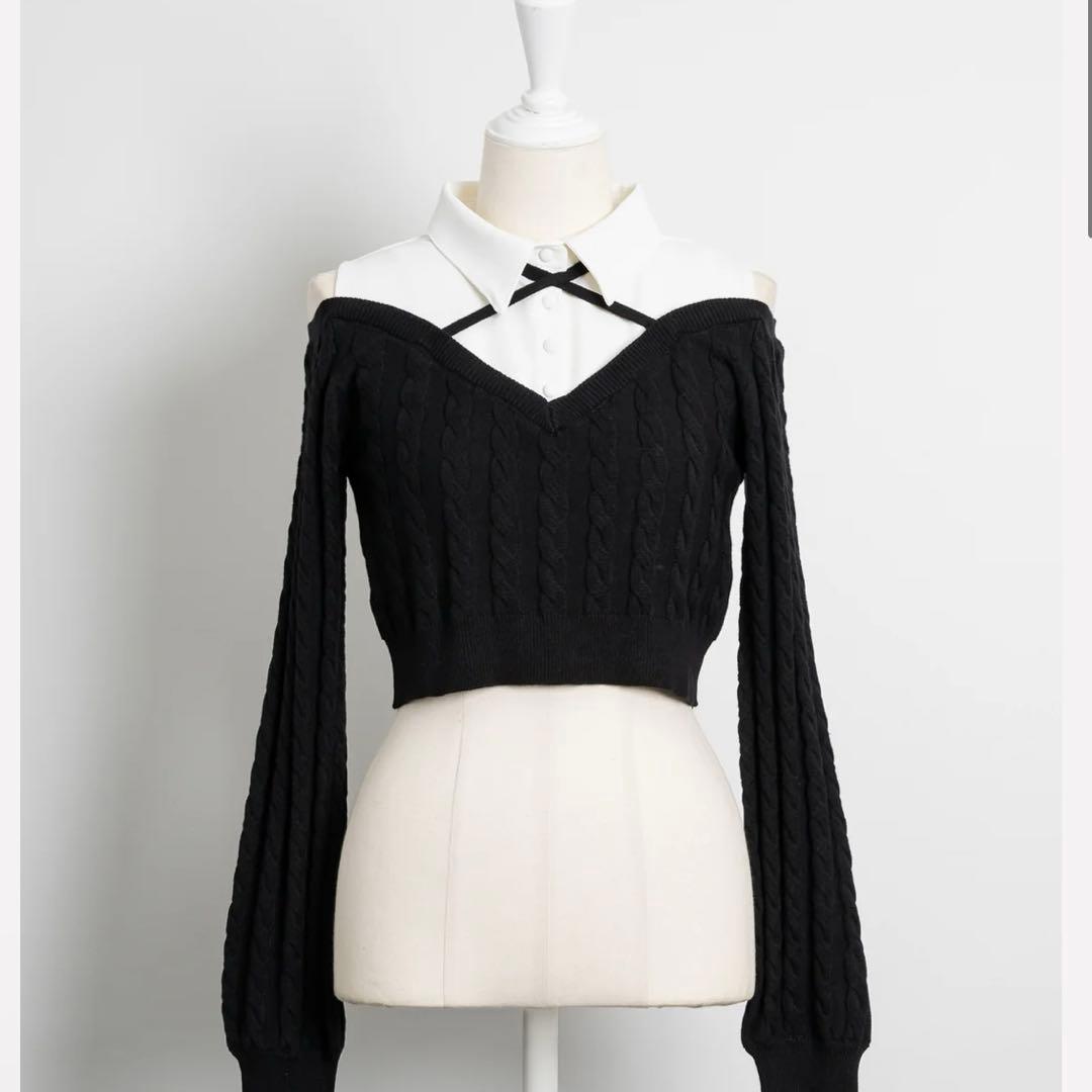 シャツレイヤードオープンショルダーニット pium ブラック - メルカリ