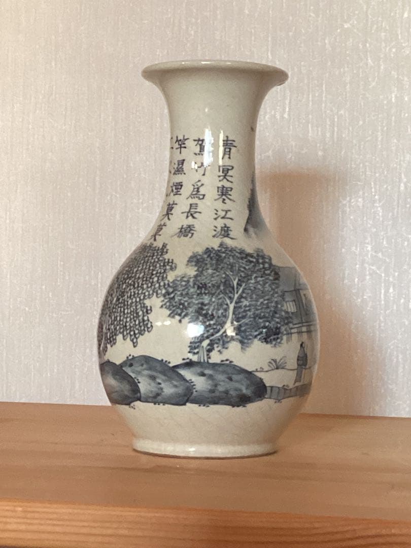 時代物　湖東焼　漢詩染付風景図　花瓶　古陶磁　高さ約20.5cm×幅約15cm 時代物湖東 漢詩染付風景図 花瓶 古陶磁 高さ約20.5cm×幅約15cm - メルカリ