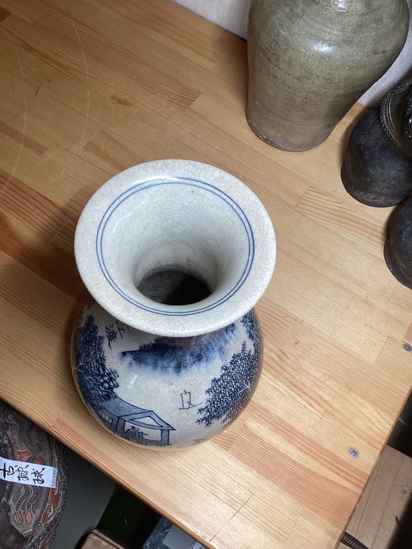 時代物湖東 漢詩染付風景図 花瓶 古陶磁 高さ約20.5cm×幅約15cm - メルカリ