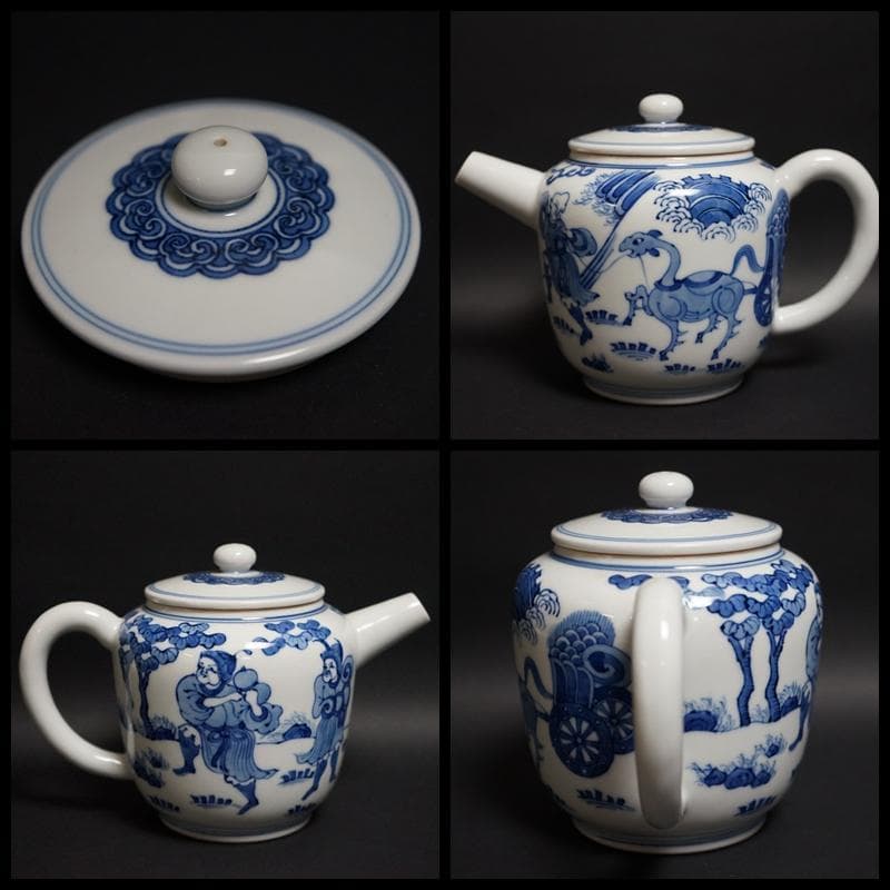 煎茶道具 大丸北峰作 染付青華人物図 鉄砲口 共箱☆時代物☆美品