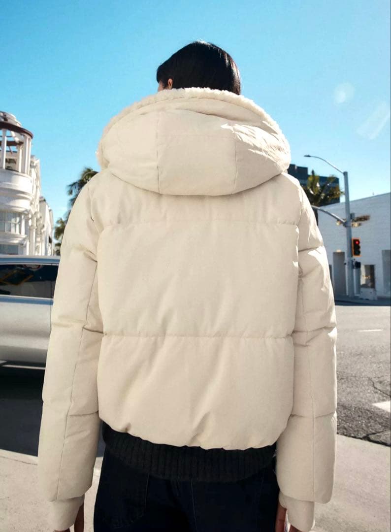 ZARA】ザラ L フェイクシープスキンフード付き撥水ウィンドブレーカー